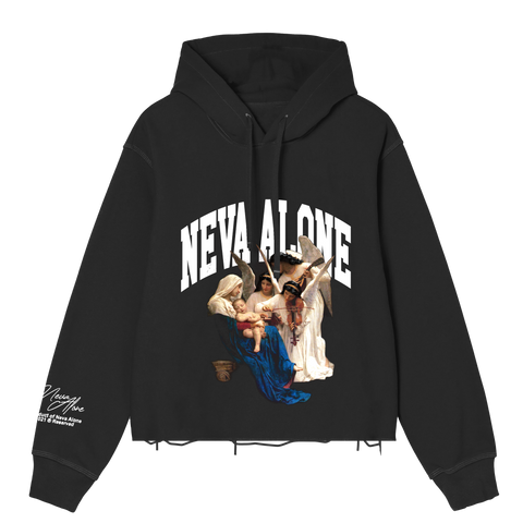 BLACK NEVA ALONE THIN COZY GRAPHIC ANGEL HOODIE